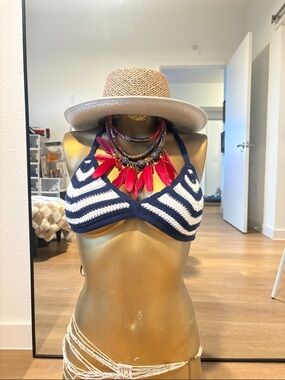 Fashion Nova Striped Navy & White Crochet Top